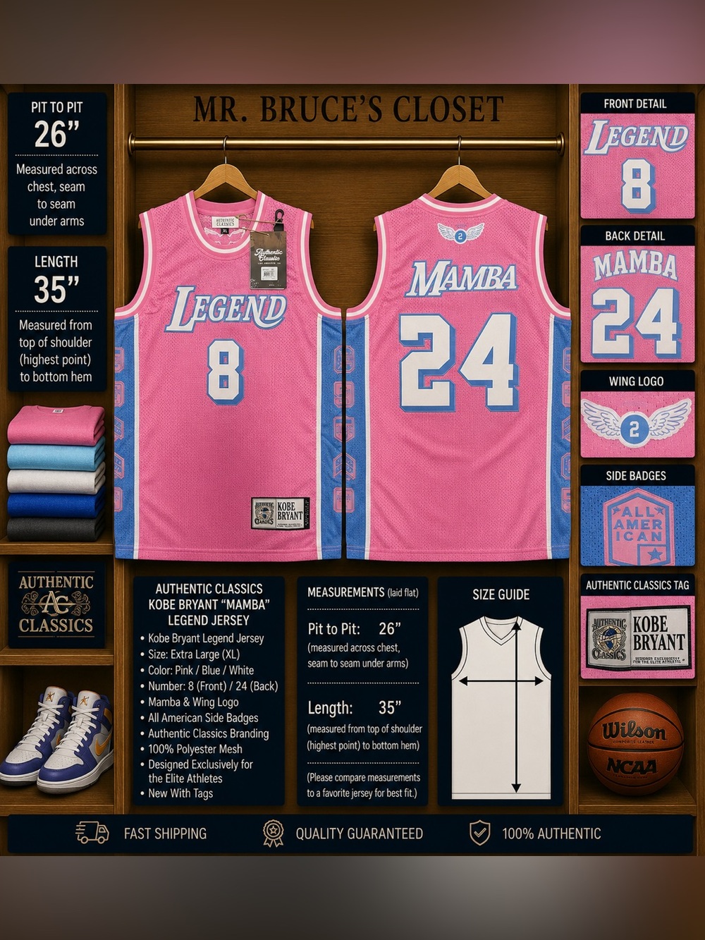 Kobe Bryant Pink 'Mamba' Legend Basketball Jersey